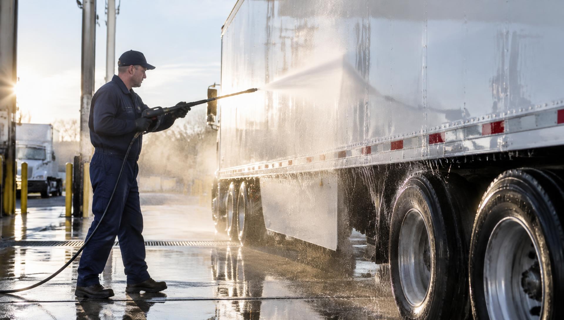 Pressure washing a semi trailer